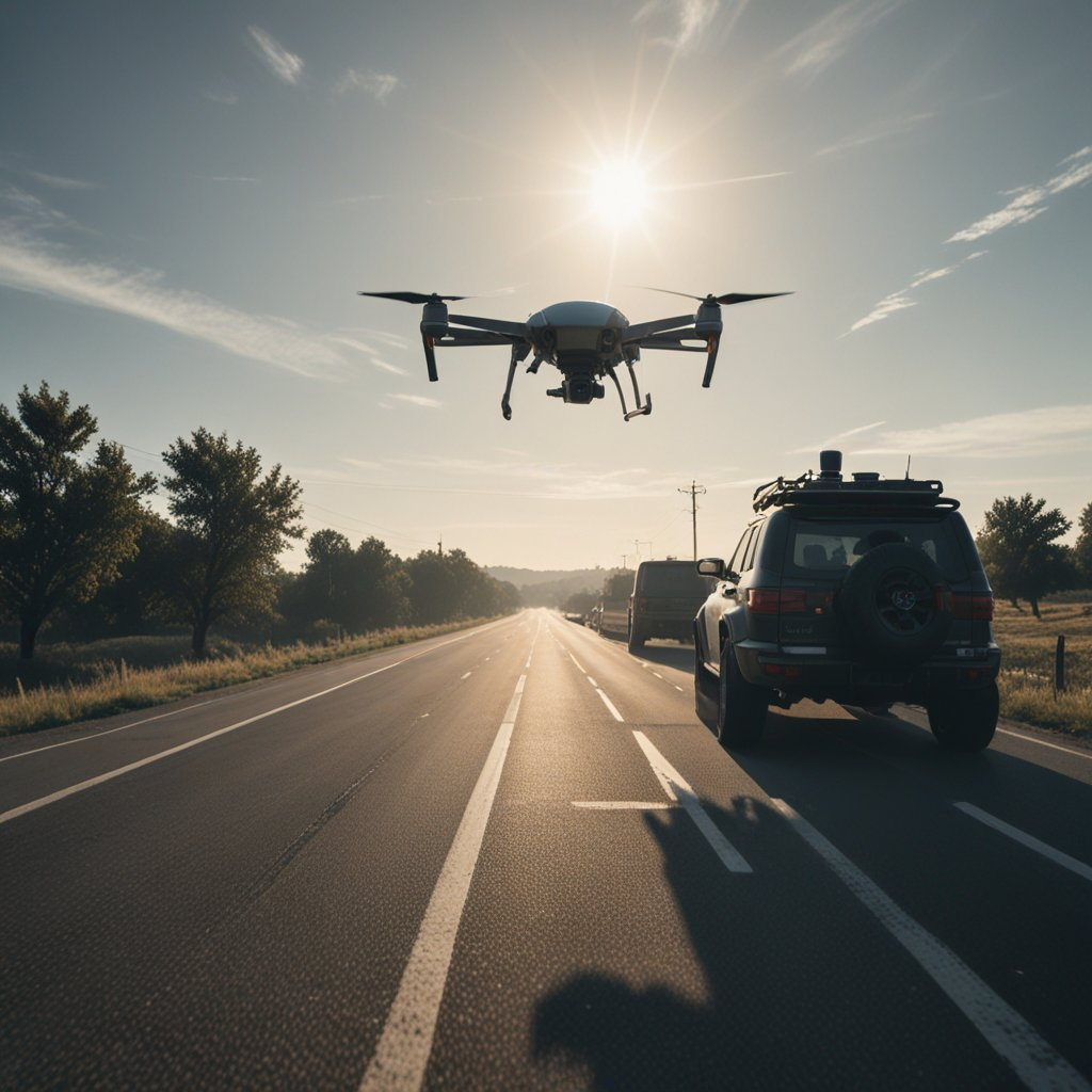 A passenger drone flying over a city